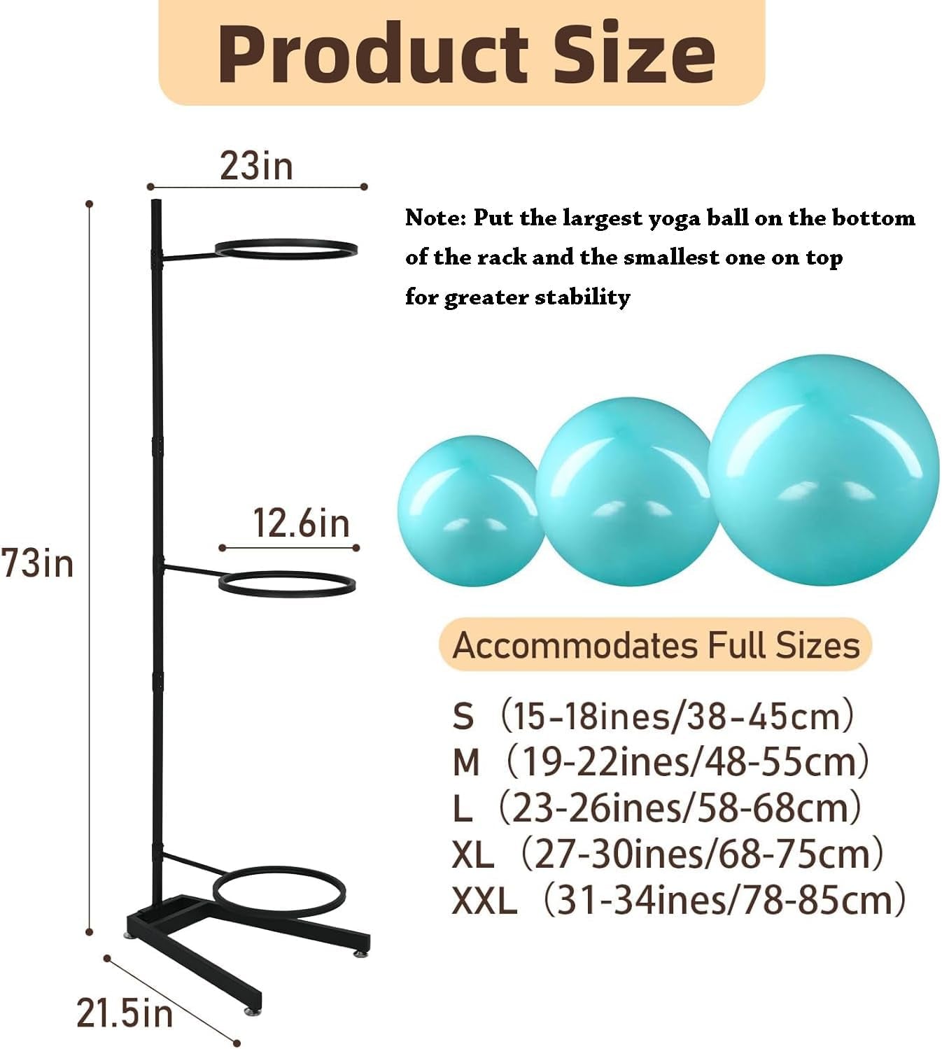3 Tier Yoga Ball Holder Exercise Ball Stand | Vertical Stability Ball Rack Storage Tower Yoga Accessories Stand Workout Equipment for Home & Commercial Gym Organizer