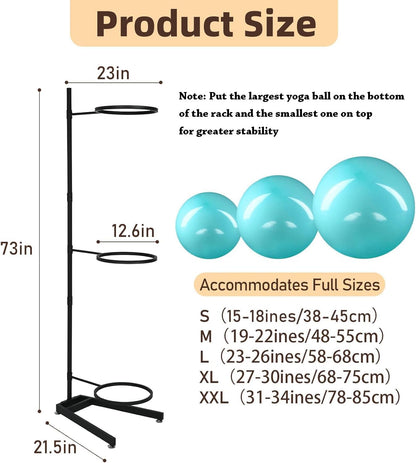 3 Tier Yoga Ball Holder Exercise Ball Stand | Vertical Stability Ball Rack Storage Tower Yoga Accessories Stand Workout Equipment for Home & Commercial Gym Organizer