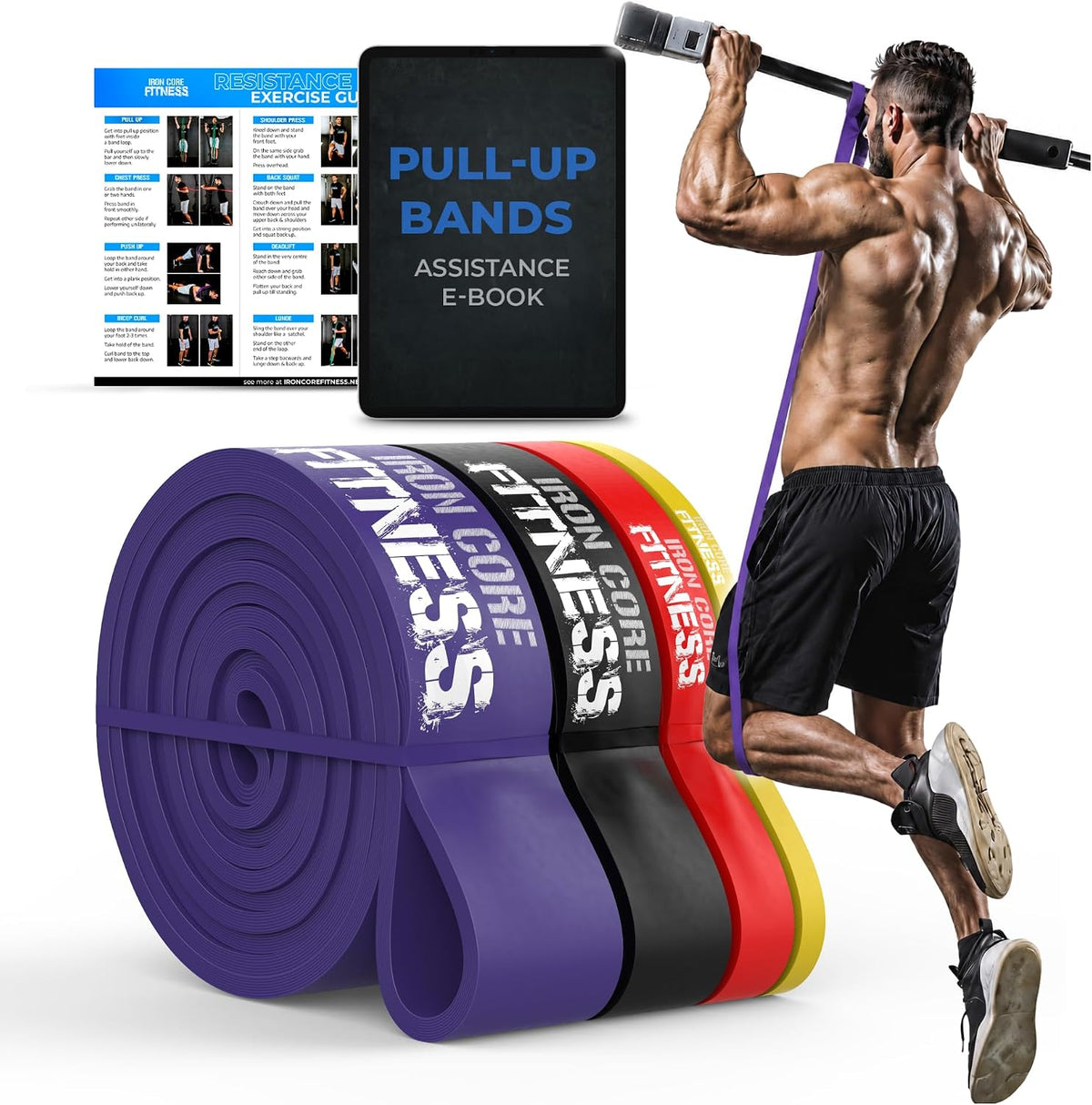 Pull up Assistance Resistance Bands - Long Loop Power Bands for Men and Women - Strength Power Flexibility Training at Home & Gym - Ebooks & Workout Chart Included by