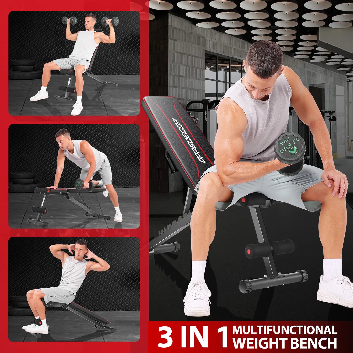 OPPSDECOR Adjustable Weight Bench - Full Body Strength Training Workout Equipment for Home Workout, Home Gym Equipment, 3S Fast Folding, Father'S Day Gifts (Black, White, Pink) Tiktokshopbacktoschool, Fit at Home