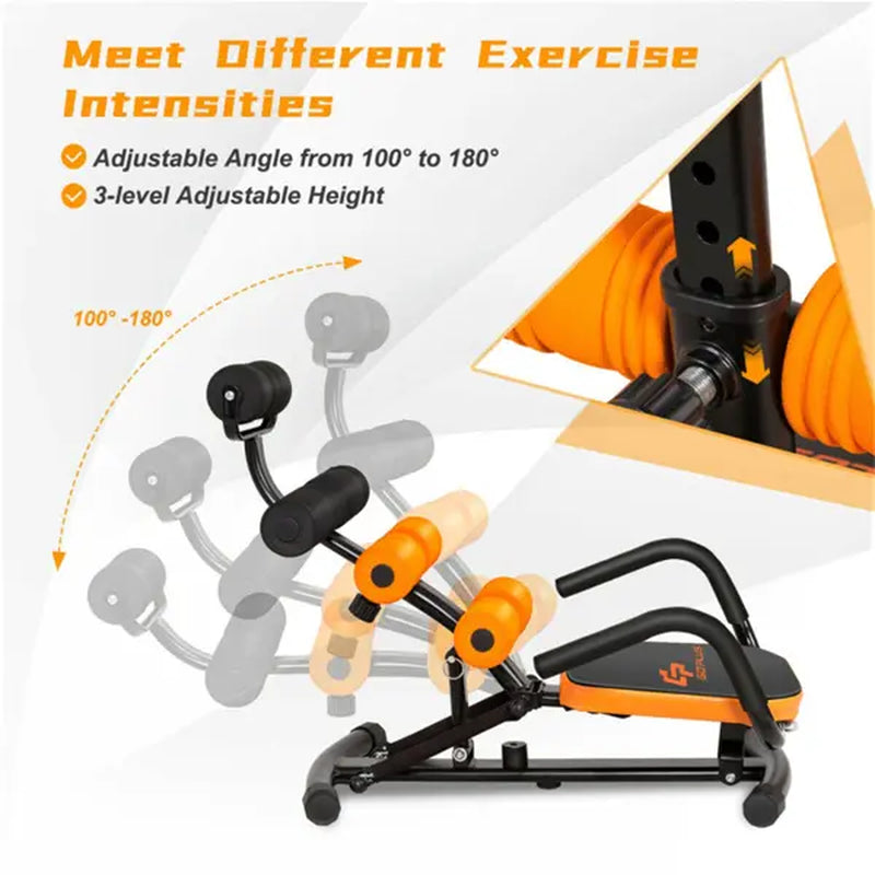 Rockraf Adjustable Ab Twister Trainer - Heavy-Duty Steel Frame, Comfort Foam Cushion, 3 Height Levels for Core Strength & Muscle Training, Ideal for Home & Gym Use, Orange