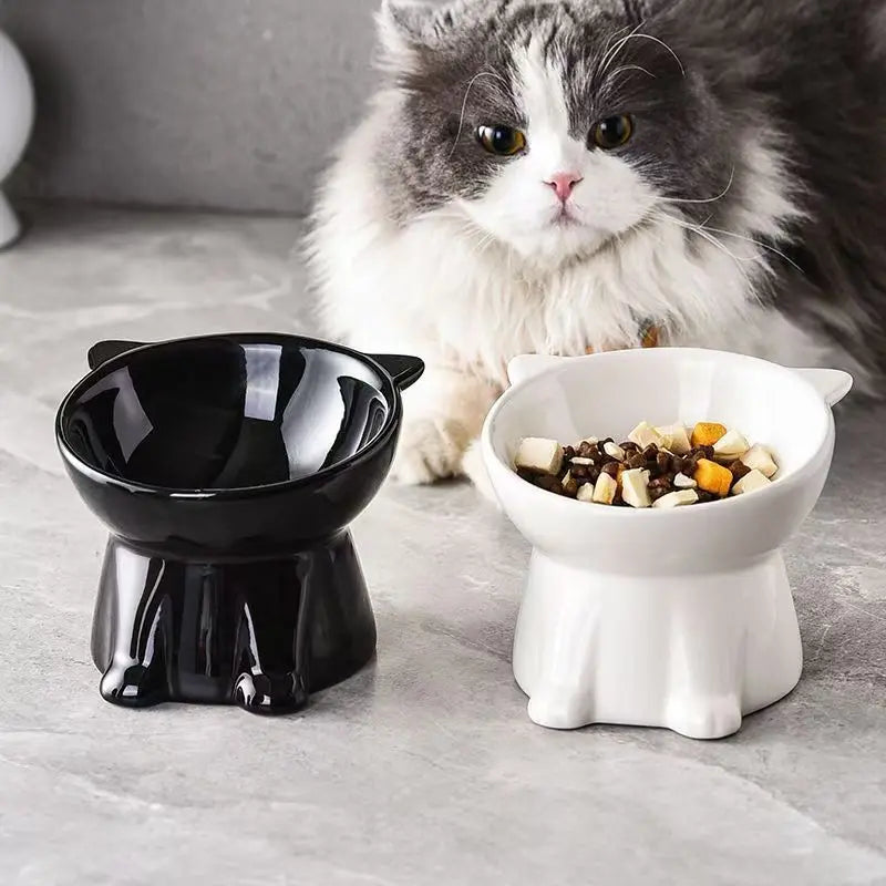 2-Piece Set /Pure Elevated Pet Feeding Bowls, Anti-Vomit Design, Protects Neck & Spine, Non-Slip Base, Durable Plastic, Suitable for Cats & Small Dogs