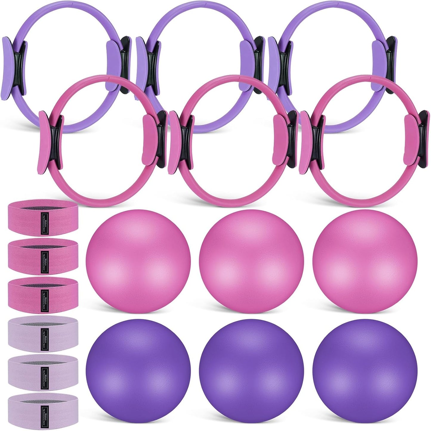 18 Pcs Pilates Ring and Ball Set with Resistance Bands Home Workout Pilates Equipment 11.8 Inch Magic Circle with Padded Handles, Mini Ball for Strength, Toning and Flexibility