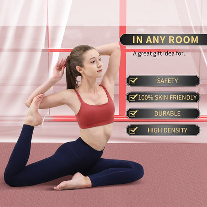 8Mm Large Yoga Mat (6'X 4') with Soft Fabric - Extra Long and Wide 72 X 48 X 0.32 Inches, Non-Slip Surface, Eco-Friendly, Lightweight, Thick Wide Yoga Mat for Home Workouts.(Deep Pink+Gray)