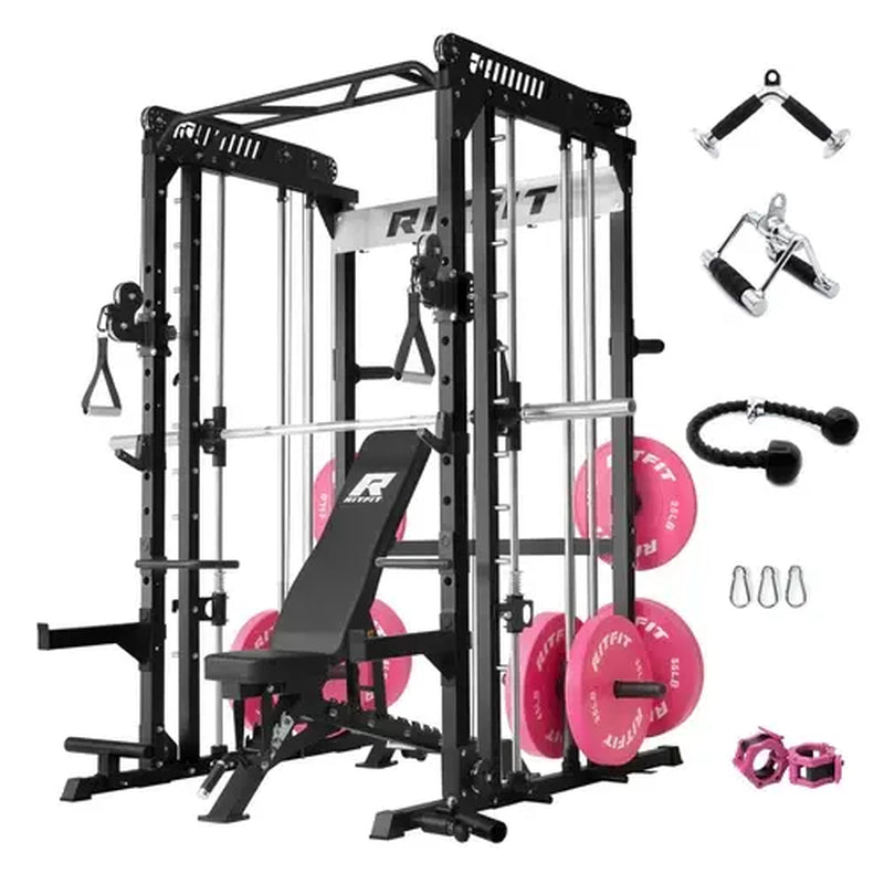 RITFIT Pink M1 Pro/2.0 Multifunctional Smith Machine - at Home Gym Equipment with Cable Crossover System, Squat Rack, Adjustable Strength Training Gear, Home Exercise Station, Home Exercise Equipment