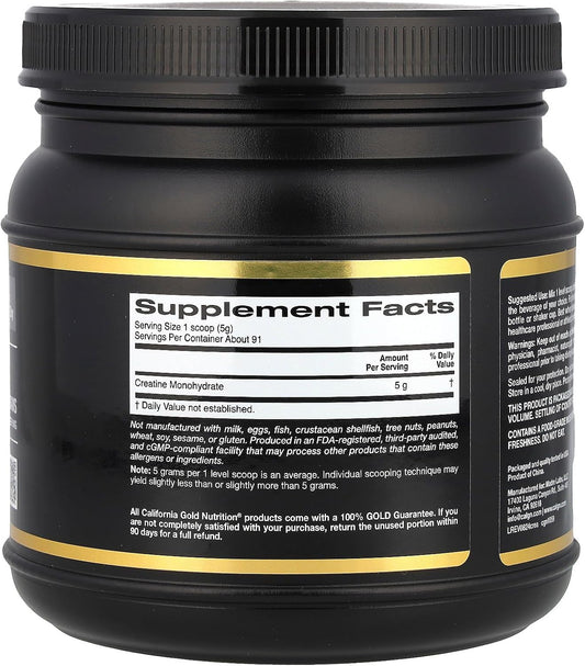 California Gold Nutrition, Creatine Powder, Micronized, Muscle and Strength Support, Creatine Monohydrate, No Gluten, No Gmos, No Soy, Unflavored, 16 Oz (454 G)
