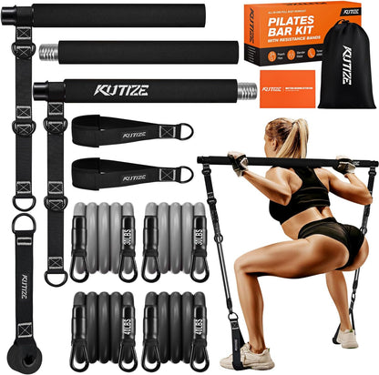 Pilates Bar Kit with Resistance Bands, Pilates Equipment, Multifunctional Pilates Bar for Women & Men, Pilates Kit for Hip, Back, Arm, Full-Body Workouts, Home Gym Strength Training Equipment