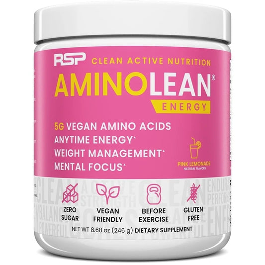 Aminolean Pre Workout Powder with Bcaas, Amino Energy for Lean Muscle, Pink Lemonade