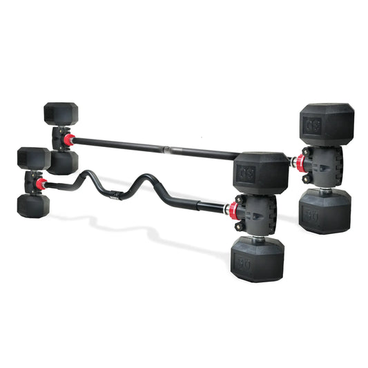 PRCTZ Modular Training Barbell and Curl Bar Combo, Adjustable Dumbbell to Barbell Weight Bar ,Curl Bar, and Macebell Converter, Built-In Resistance Tube Adapter, up to 200 Lb. Capacity