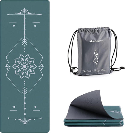Yoga Mat Foldable - Textured Non Slip Exercise Mat -Travel Lightweight Hot Yoga Mat with Carry Bag for Pilates & Home Workouts (72"L X 32"W X 3Mm Thick)