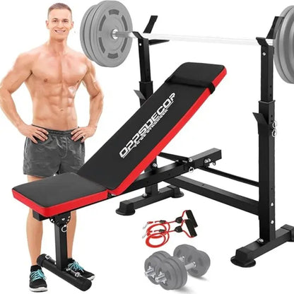 OPPSDECOR Olympic Adjustable Workout Bench - Multifunctional Bench with Lifting Free-Weight Rack, Barbell Pad, Hip Abduction Machine, Vibration Plate - Steel Frame Fitness Equipment, Space Saver for Full Body Home Gym Workouts, Adjustable Workout Benches