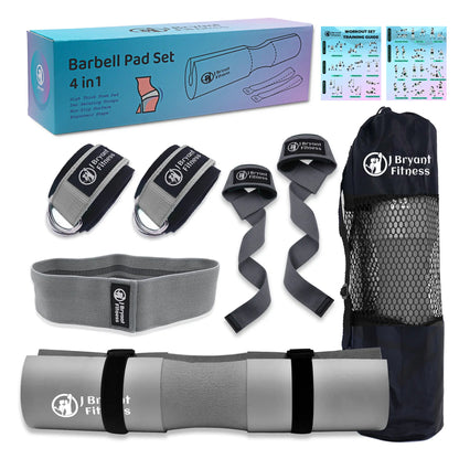 J Bryant Barbell Pad Set with 2 Ankle Straps - Thick Cushion Pad for Hip Thrusts, Squats, Bench Press, Home Gym Strength Training, Workout