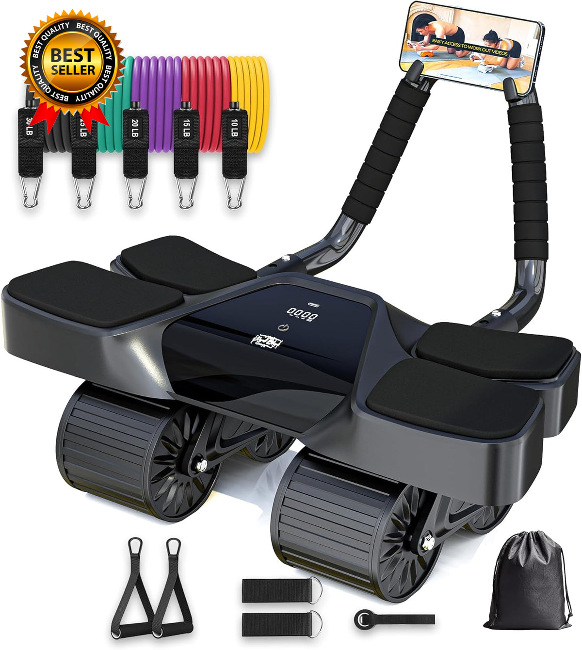 Ab Roller Home Gym Equipment – 4 Wheels Ab Wheel Muscle Roller with LCD Screen