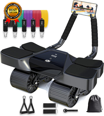 Ab Roller Home Gym Equipment – 4 Wheels Ab Wheel Muscle Roller with LCD Screen