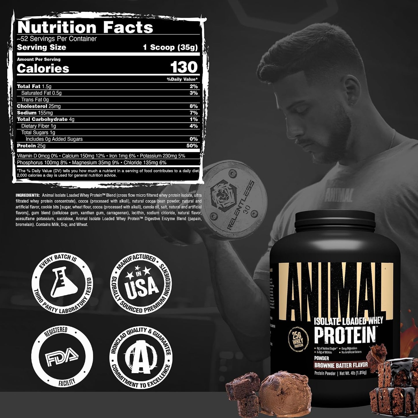 Whey Isolate Protein Powder, 25G High Protein | Brownie Batter 4LB | Great Tasting Blend for Pre & Post Workout | Digestive Enzymes & 5.6G Bcaas | Build Strength, Lean Muscle & Recover Faster