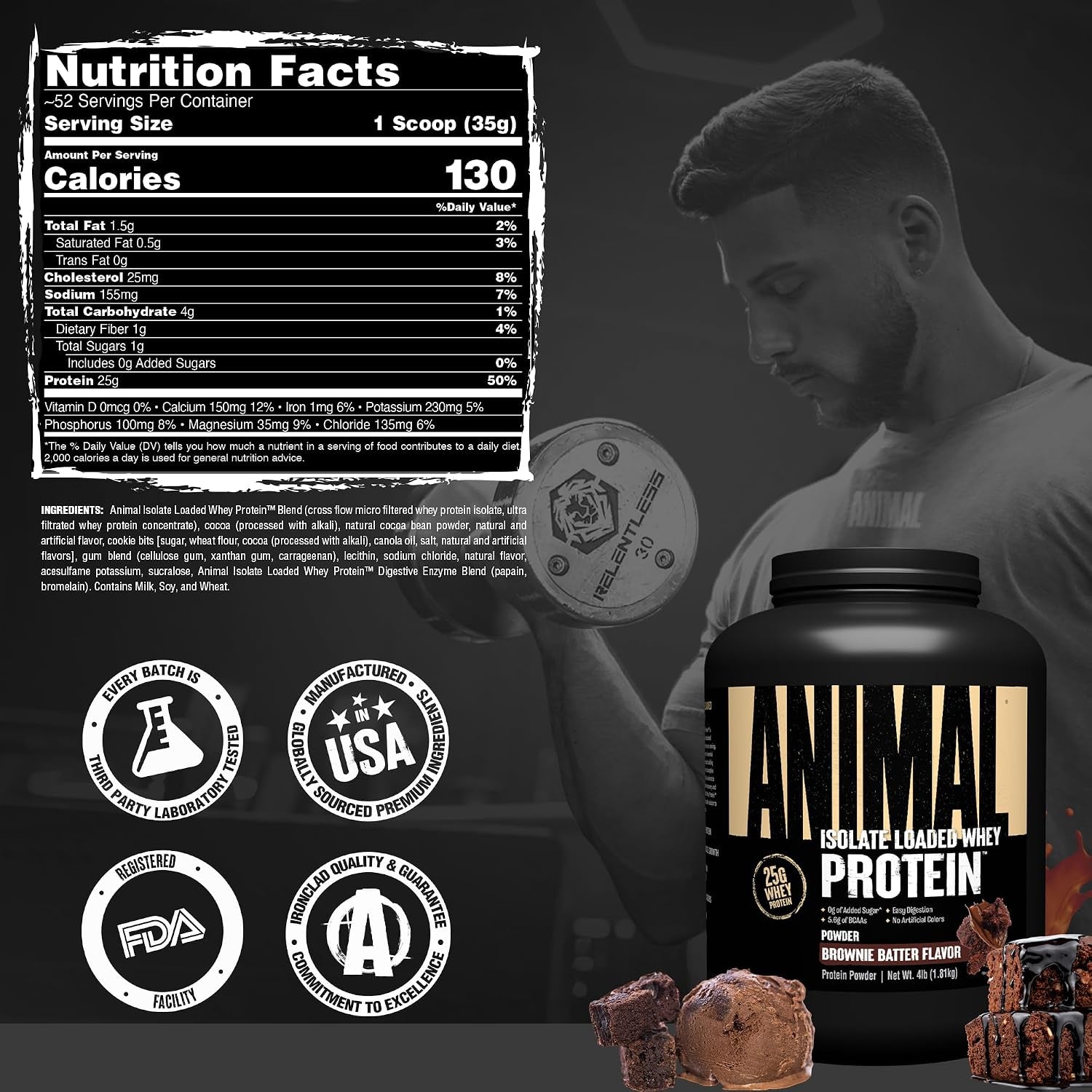 Whey Isolate Protein Powder, 25G High Protein | Brownie Batter 4LB | Great Tasting Blend for Pre & Post Workout | Digestive Enzymes & 5.6G Bcaas | Build Strength, Lean Muscle & Recover Faster