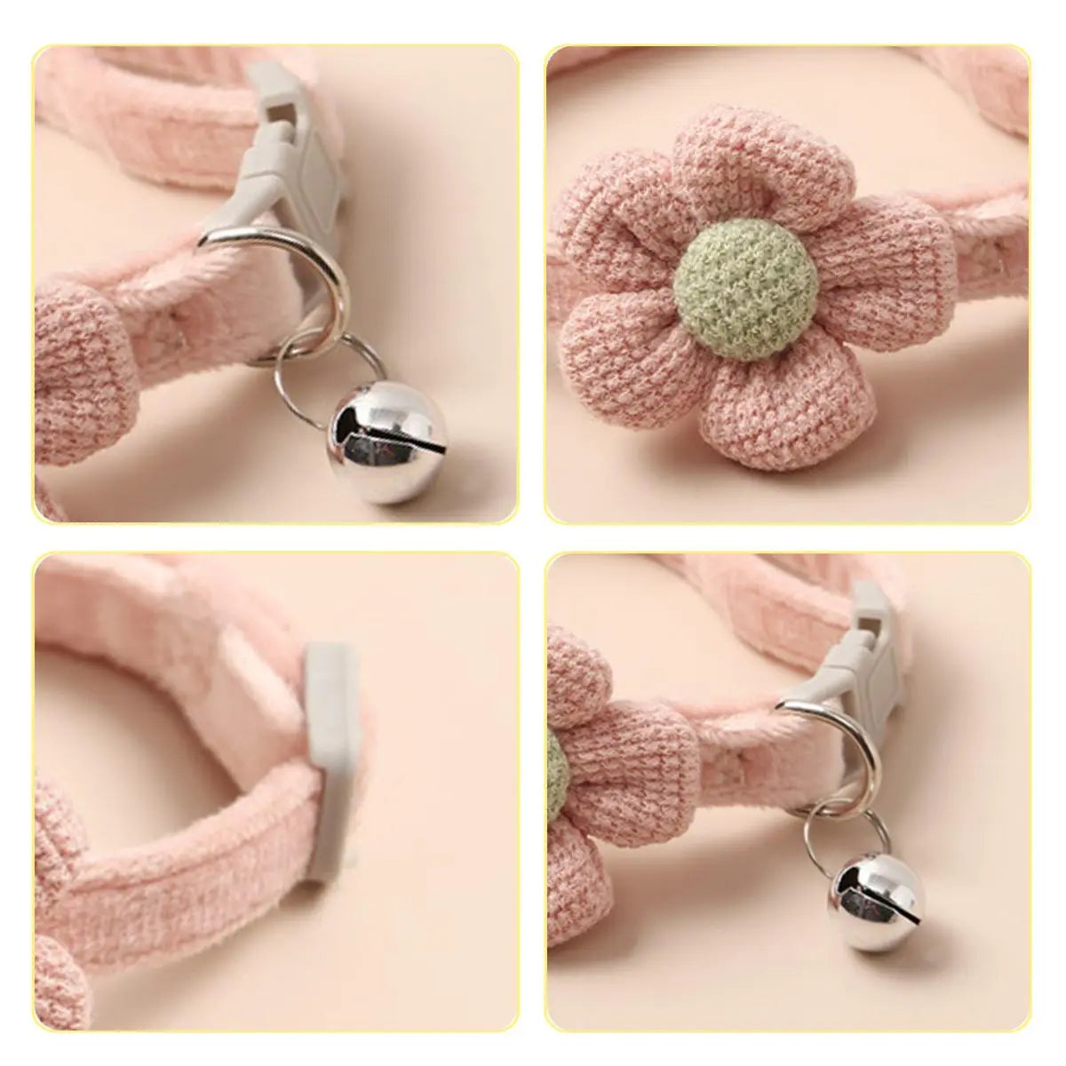 Cute Flower Design Knit Embroidery Pet Collar, Trendy Pet Collar with Bell Feature for Dogs & Cat, Adorable Fashionable Dog & Cat Collar for Pet Decoration