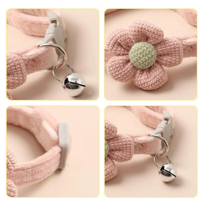 Cute Flower Design Knit Embroidery Pet Collar, Trendy Pet Collar with Bell Feature for Dogs & Cat, Adorable Fashionable Dog & Cat Collar for Pet Decoration