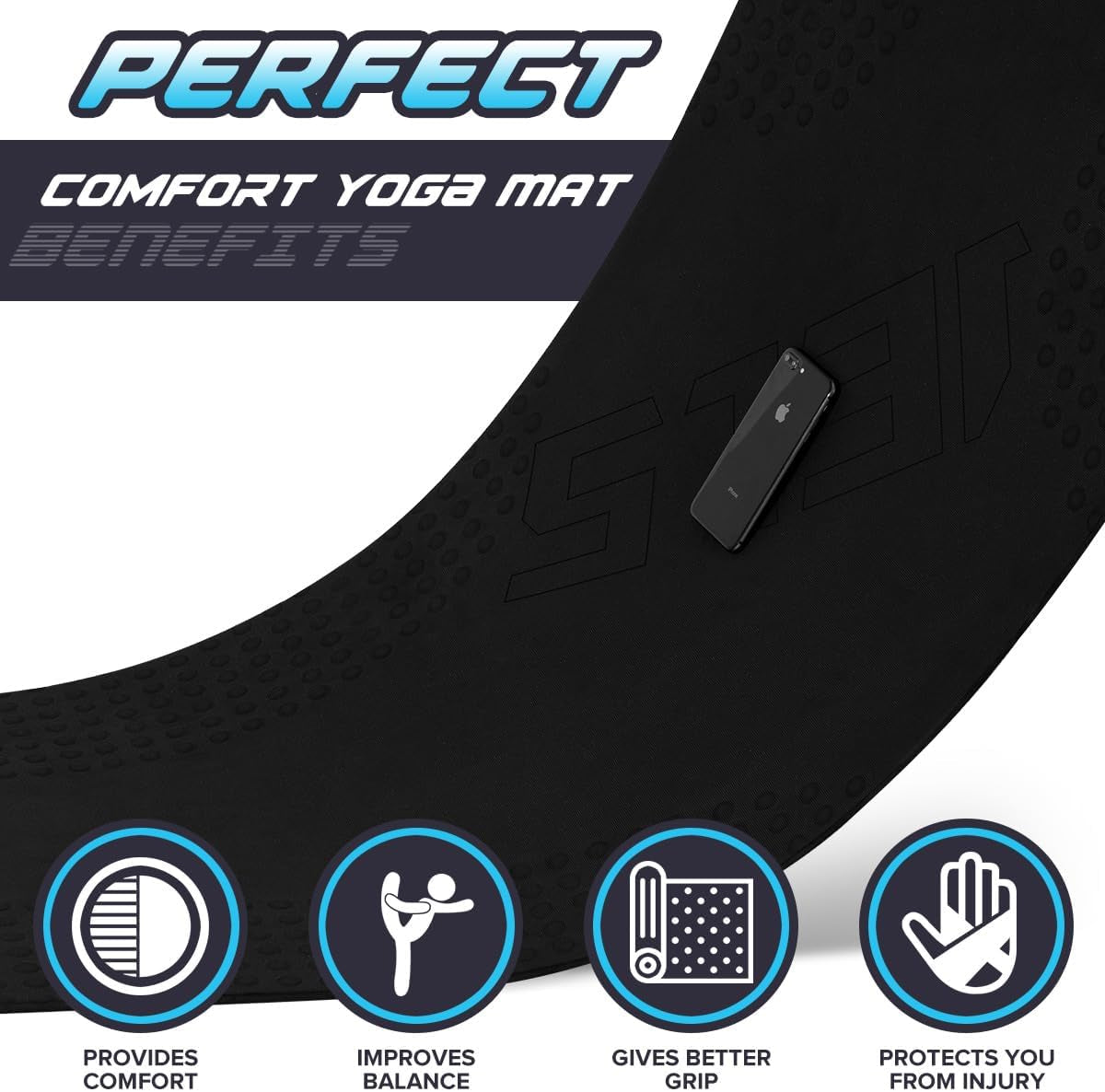 JELS Extra Thick Yoga Mat, 2/5 Inch, Ergonomic 3D Non Slip Design, SGS Certified TPE Material, Yoga Mat for Men Women with Carrying Strap,Exercises Mat for Yoga, Pilates and Floor Workout(72"X26")…