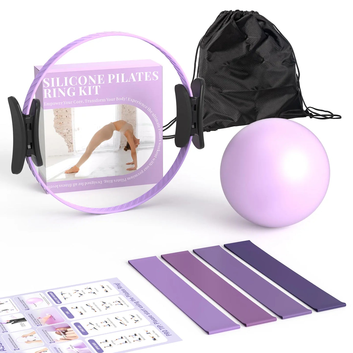 Pilates Circle Set with Yoga Ball and Resistance Bands, Essential Fitness Equipment for Home Workouts, Body Stretching Exercises, and Postpartum Recovery Tiktokshopbacktoschool
