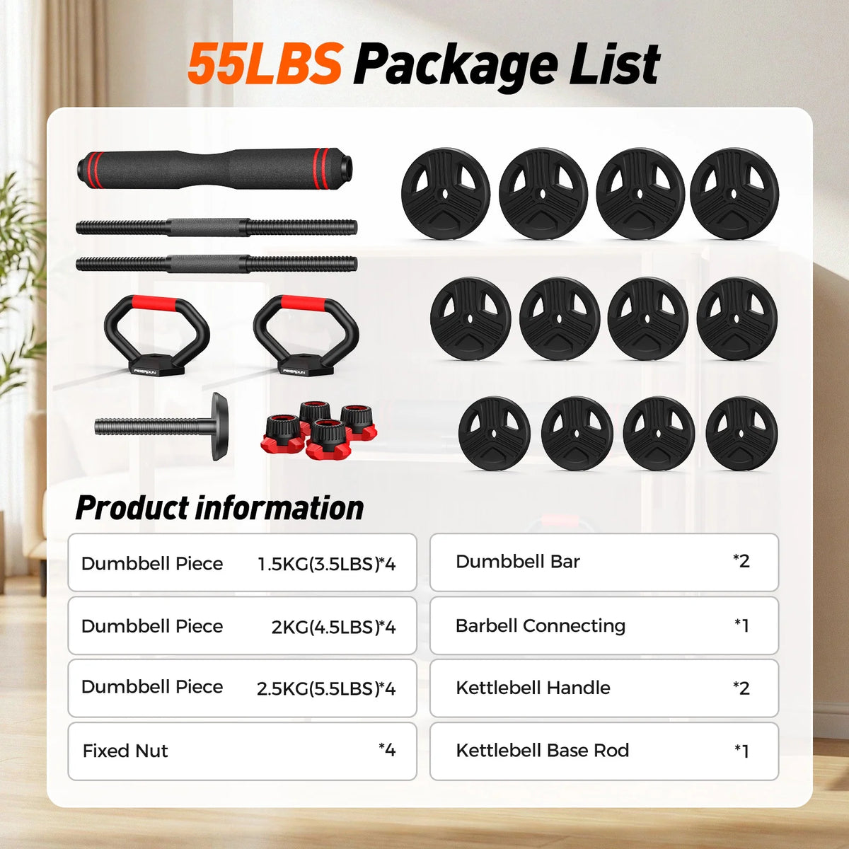 Adjustable Dumbbells, 55Lbs Free Weight Set with Connector, 5 In1 Dumbbells Set as Barbell, Kettlebells, Push up Stand, Fitness Exercises for Home Gym Suitable Men/Women