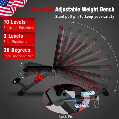 HARISON Heavy Duty Adjustable Weight Bench with Leg Extension & Preacher Pad, Full Body Strength Training Equipment for Home Gym Press Chest Machine Gym Reaper Max Bench Adjustable Foldable Weight Bench