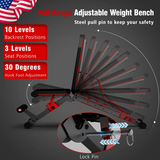 HARISON Heavy Duty Adjustable Weight Bench with Leg Extension & Preacher Pad, Full Body Strength Training Equipment for Home Gym Press Chest Machine Gym Reaper Max Bench Adjustable Foldable Weight Bench