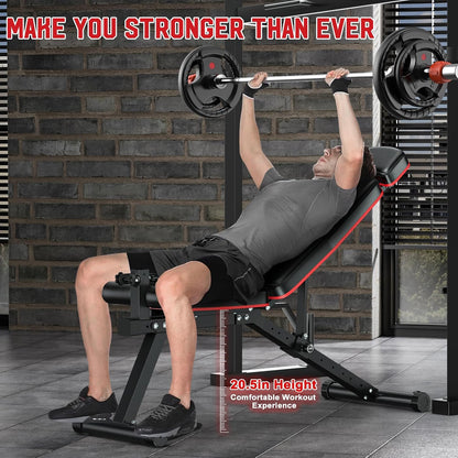 Workout Bench, Adjustable Weight Bench with Leg Extension and Leg Curl, Extended Headrest, 900LBS Preacher Curl Bench Incline Decline Flat Workout Bench for Home Gym Full Body Exercise