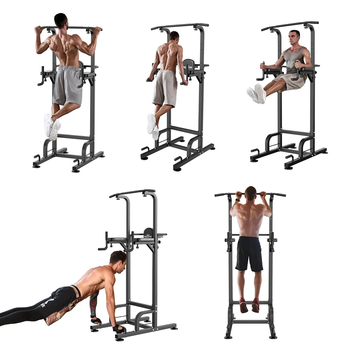 Relifesports 450LBS Power Tower Multi-Function Dip Station, Pull-Up Station & Push-Up Station Adjustable Workout Equipment for Home Full Body Training