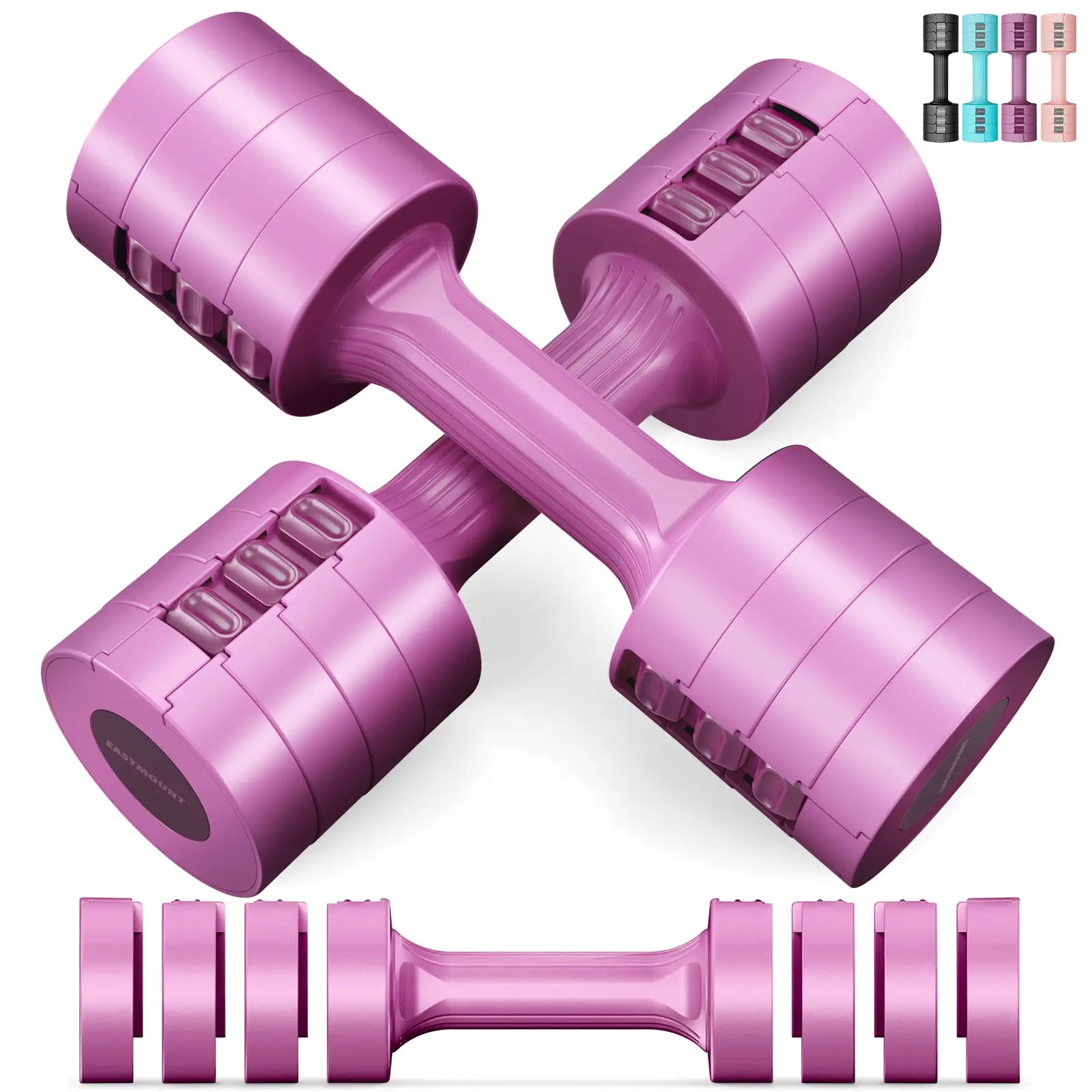 EAST MOUNT Adjustable Dumbbells Set of 2 (5 Lbs Total), 6-In-1 Women'S Non-Slip Handle Body Weights with 1-Second Lock for Home-Gym & Office Use, Fast Adjust Free Weights That Maintains a Firm Grip & Improves Physical Fitness, One-Second Lock