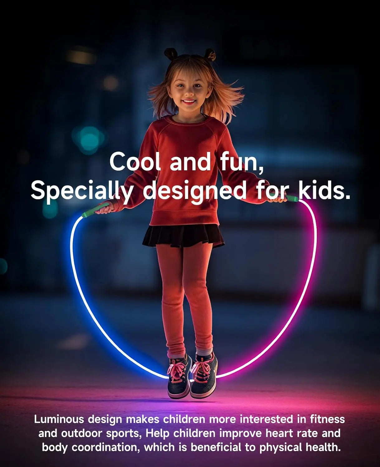 LED Illuminated Jump Rope-Unisex Adjustable Illuminated Jump Rope, Colorful Glow-In-The-Dark Jump Rope, Suitable for Children and Adults.