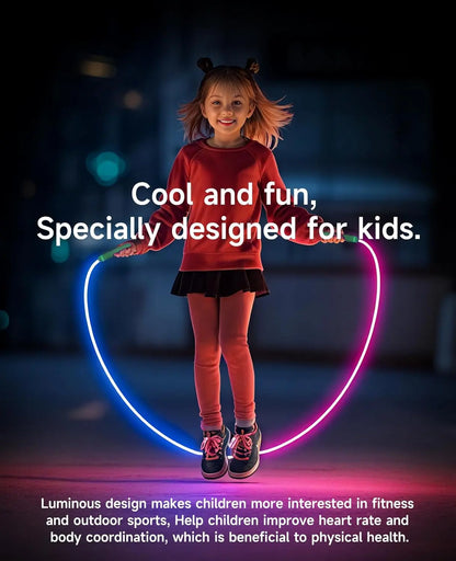 LED Illuminated Jump Rope-Unisex Adjustable Illuminated Jump Rope, Colorful Glow-In-The-Dark Jump Rope, Suitable for Children and Adults.