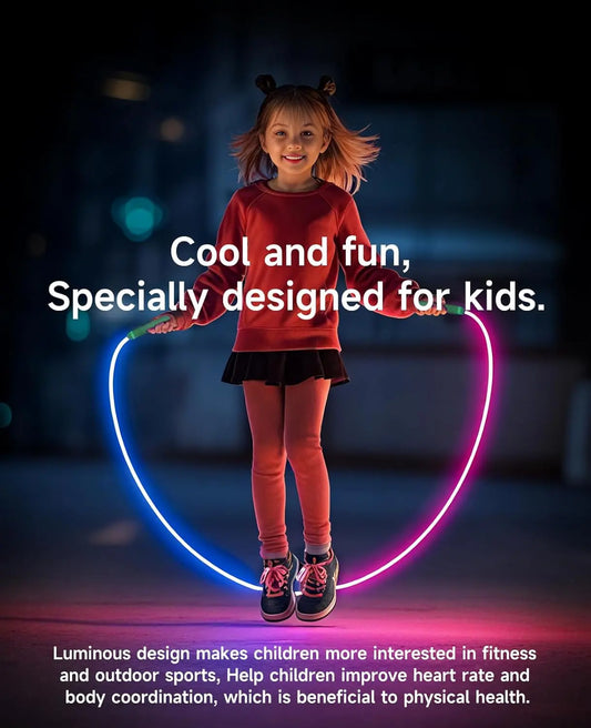 LED Illuminated Jump Rope-Unisex Adjustable Illuminated Jump Rope, Colorful Glow-In-The-Dark Jump Rope, Suitable for Children and Adults.