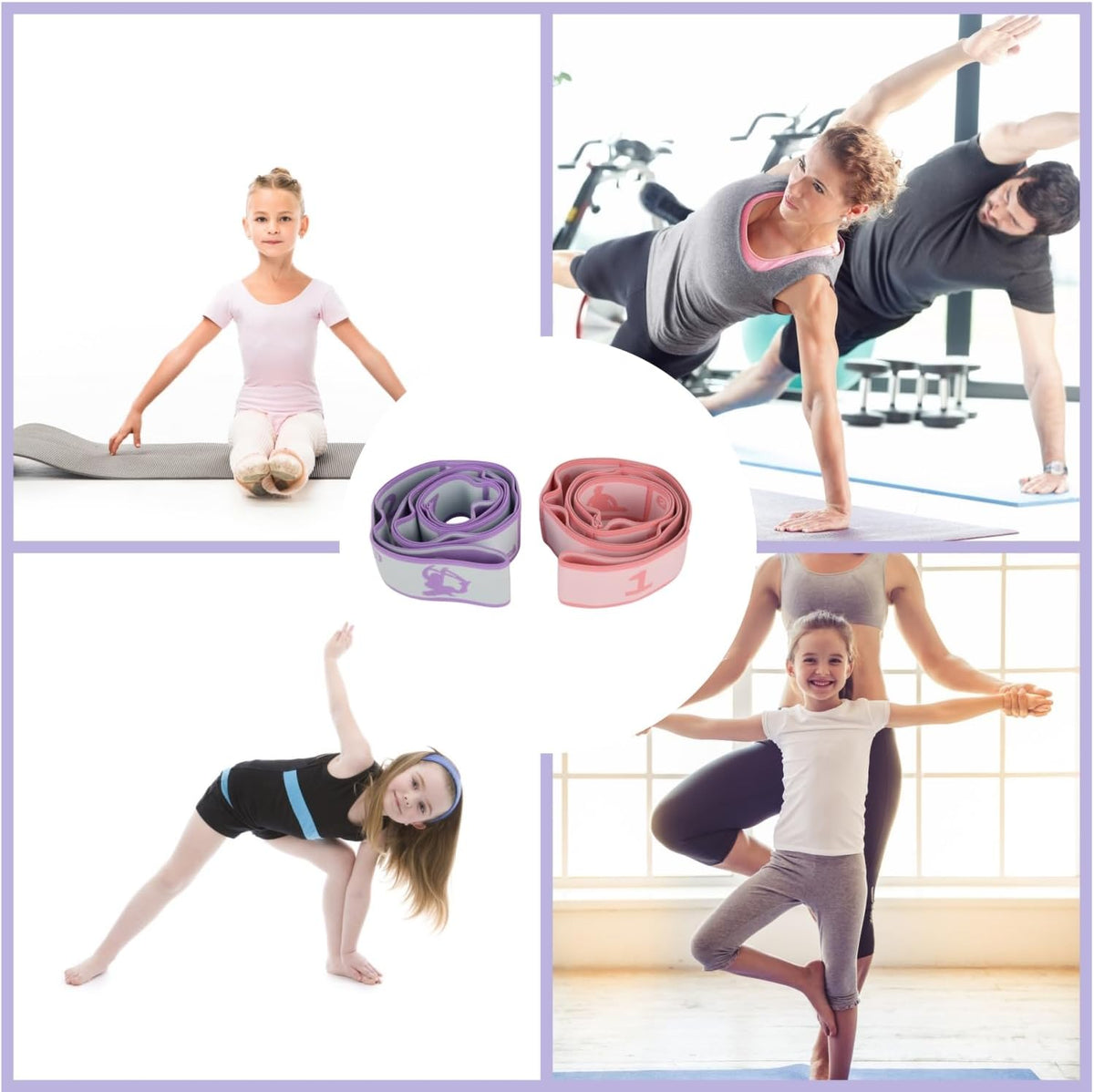 Elastic Yoga Stretching Strap with Loops,  Stretch Straps for Physical Therapy, Pilates Stretch Band, Elastic Exercise Bands, Leg Stretching Strap, Stretch Resistance Bands for Exercise