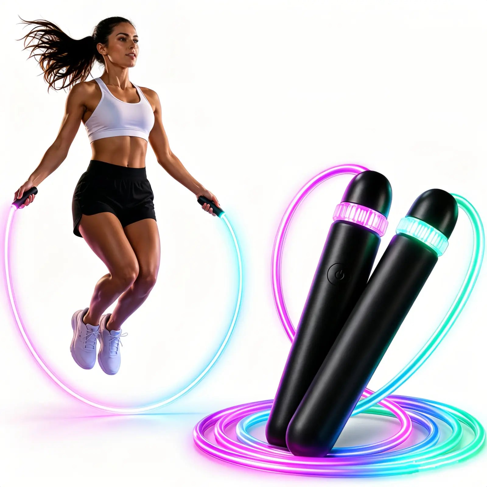 LED Illuminated Jump Rope-Unisex Adjustable Illuminated Jump Rope, Colorful Glow-In-The-Dark Jump Rope, Suitable for Children and Adults.