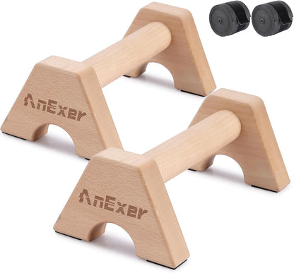 Wooden Parallettes Bars, 2 PCS Push up Bars with Non-Slip Base