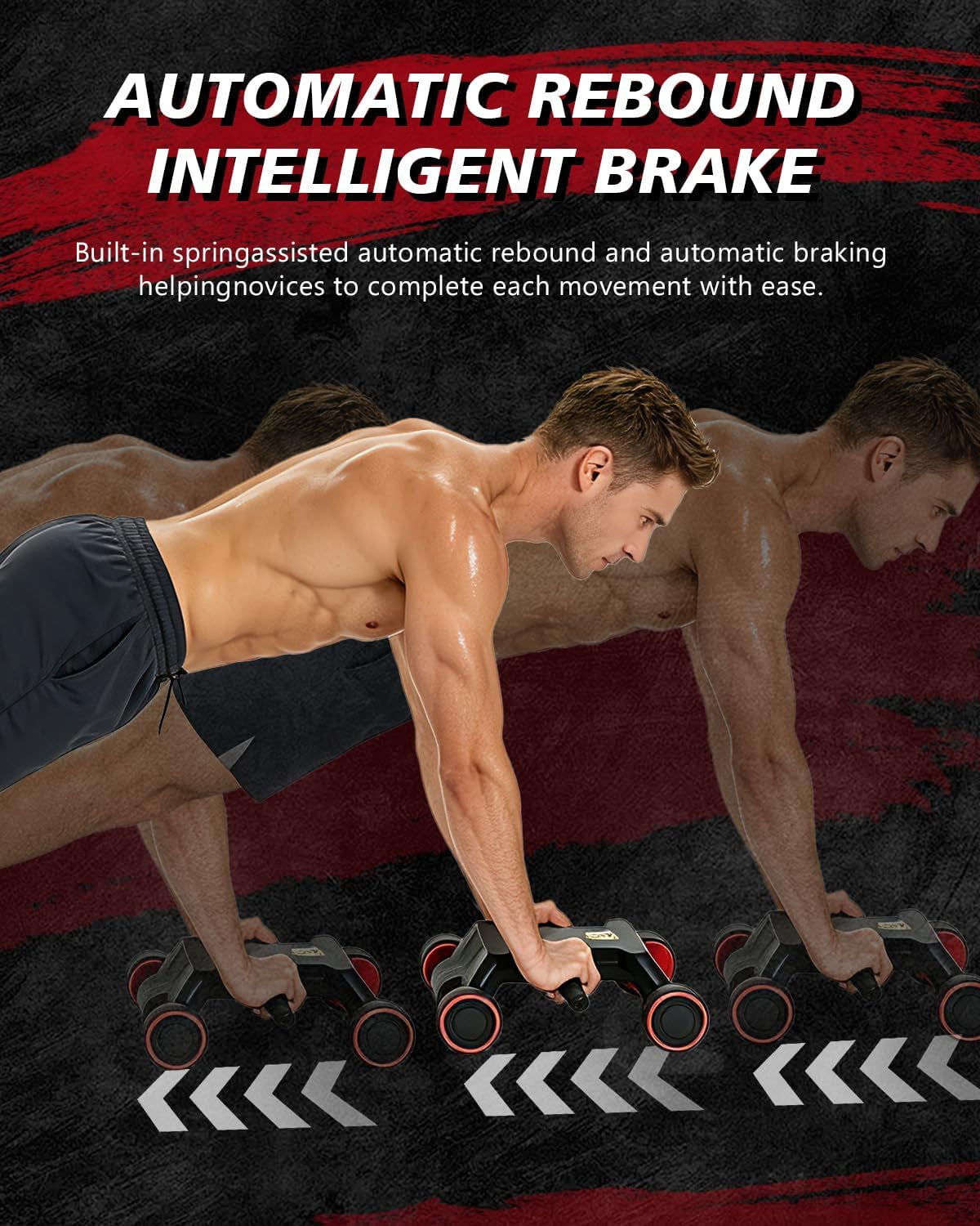 Ab Roller Wheel, Ab Roller, Upgraded Automatic Rebound Ab Roller with Elbow Support, Knee Mat & Timer, 4 Wheels Ab Workout Equipment for Core Strength Training, Silent Ab Wheel for Beginners Men Women Home Gym Fitness