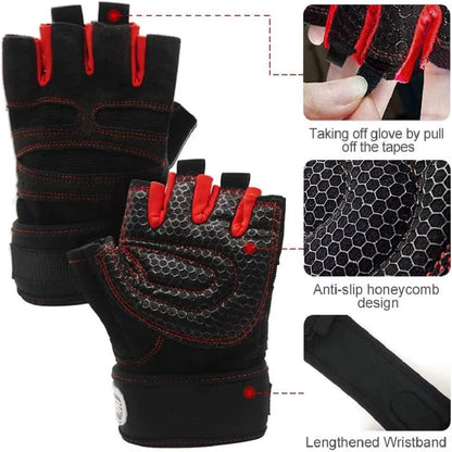 Workout Gloves for Men Women Half Finger Glove with Wrist Wrap for Sport Weight Lifting Training Bicycle Motorcyclist Gym Glove