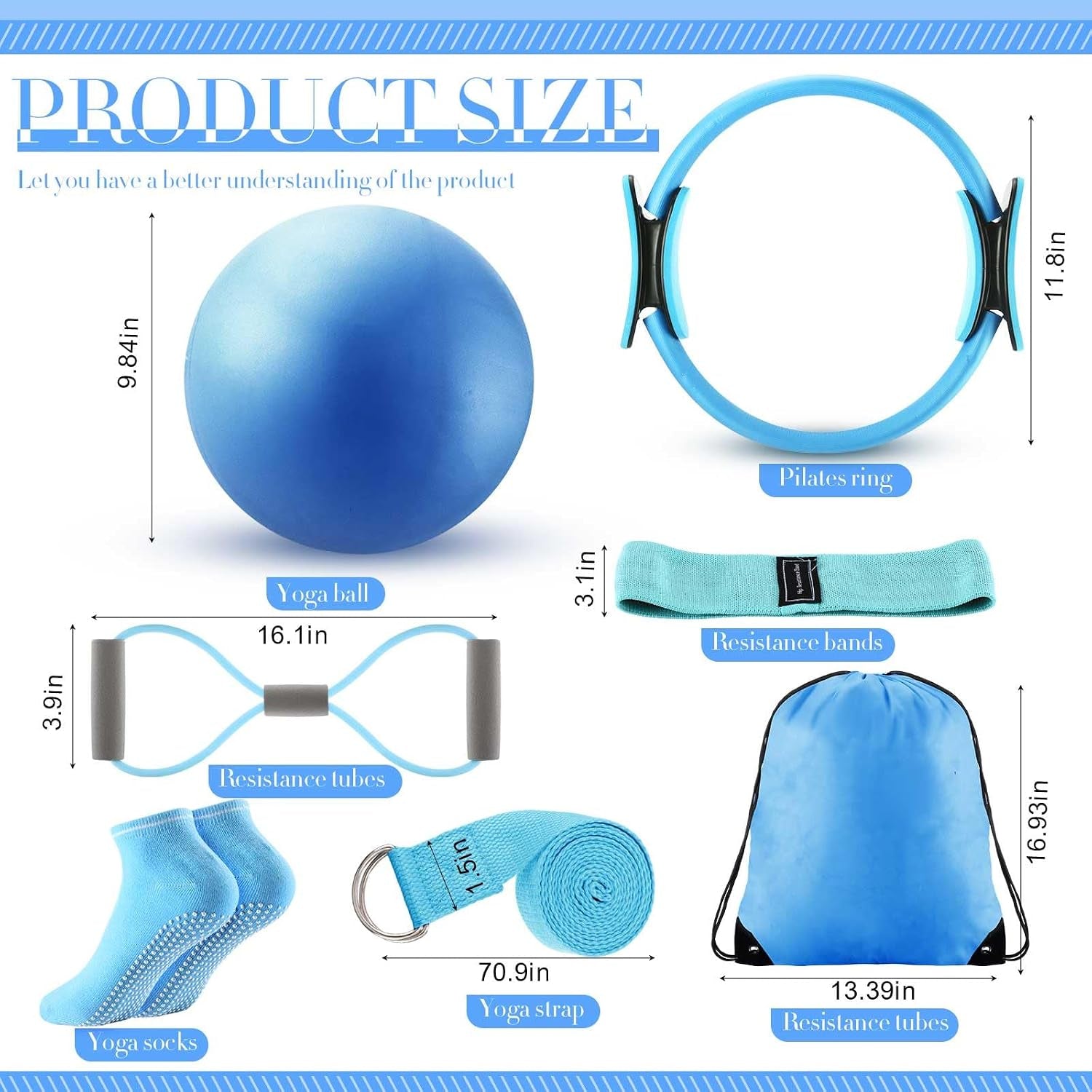 Pilates Equipment Kit for Home Workout Pilates Ring and Ball Set for Women 12'' Circle Yoga Fitness Essentials Kit with Resistance Bands, Yoga Strap, Socks,Bag