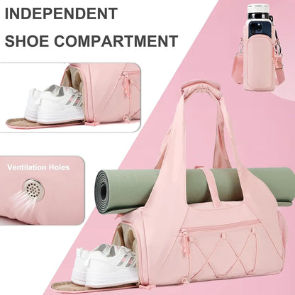 Yoga Mat Bag with Shoe Compartment & Wet Pocket, Sport Yoga Gym Bag with Yoga Strap, Travel Essentials Carryall Yoga Tote Bag, Exercise Mat, Fitness Accessories
