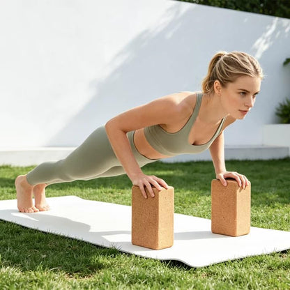 2 Pack Cork Yoga Blocks | Natural Eco-Friendly High Density Non-Slip Yoga Blocks for Women & Men | 9X6X3 Inches for Yoga, Pilates, Stretching