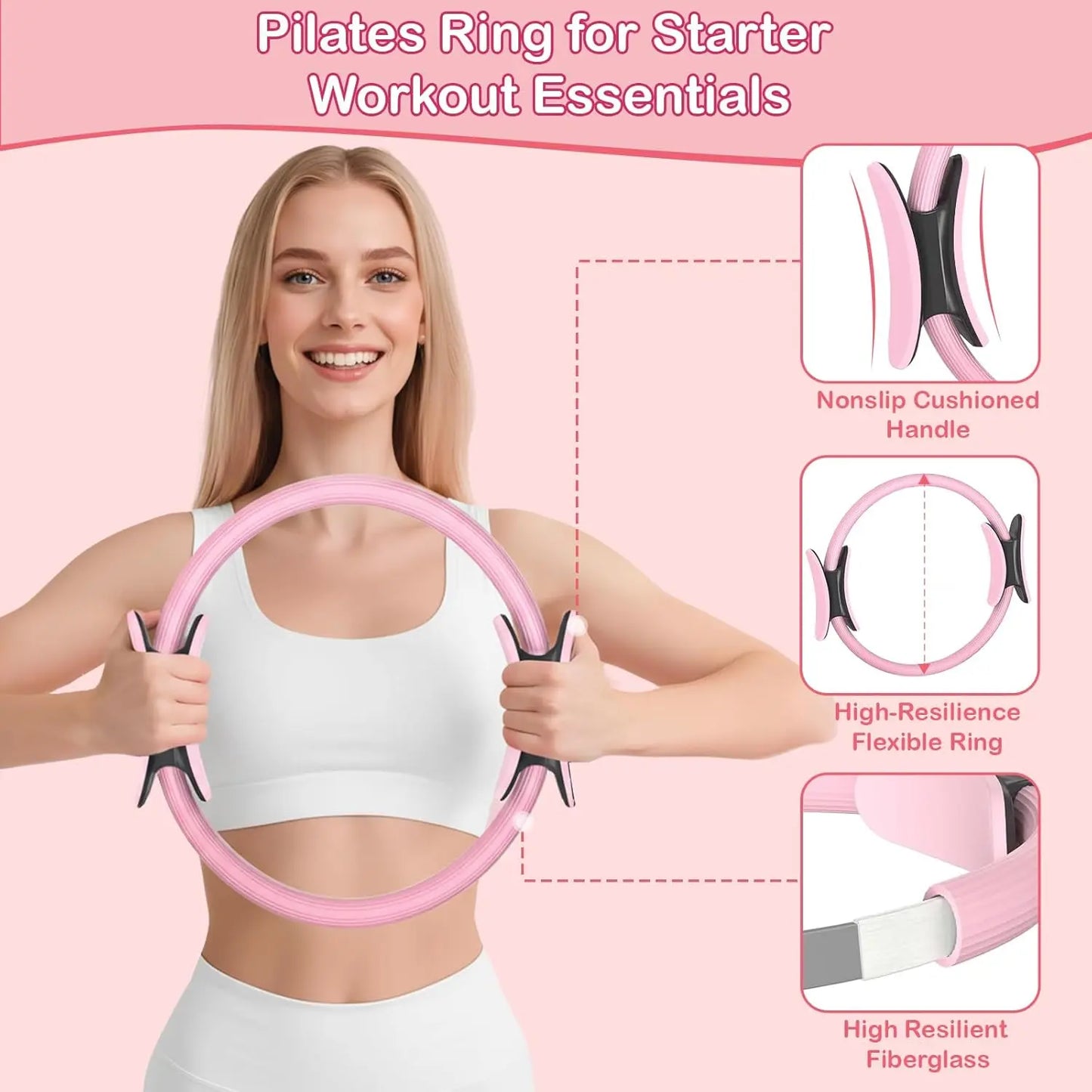 Women'S Pilates Ring Set - Equipment, at Gym Equipment, Pilates for Beginners Kit with Yoga Ball & Resistance Bands for Core Strength, Full Body Toning TPE Non-Slip Floor