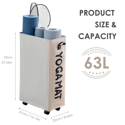 Yoga Mat Storage Rack, 27’’ Large Yoga Mat Holder Accessories, Home Gym Equipment Storage Yoga Mats, Workout Equipment Organization with Wheels, White