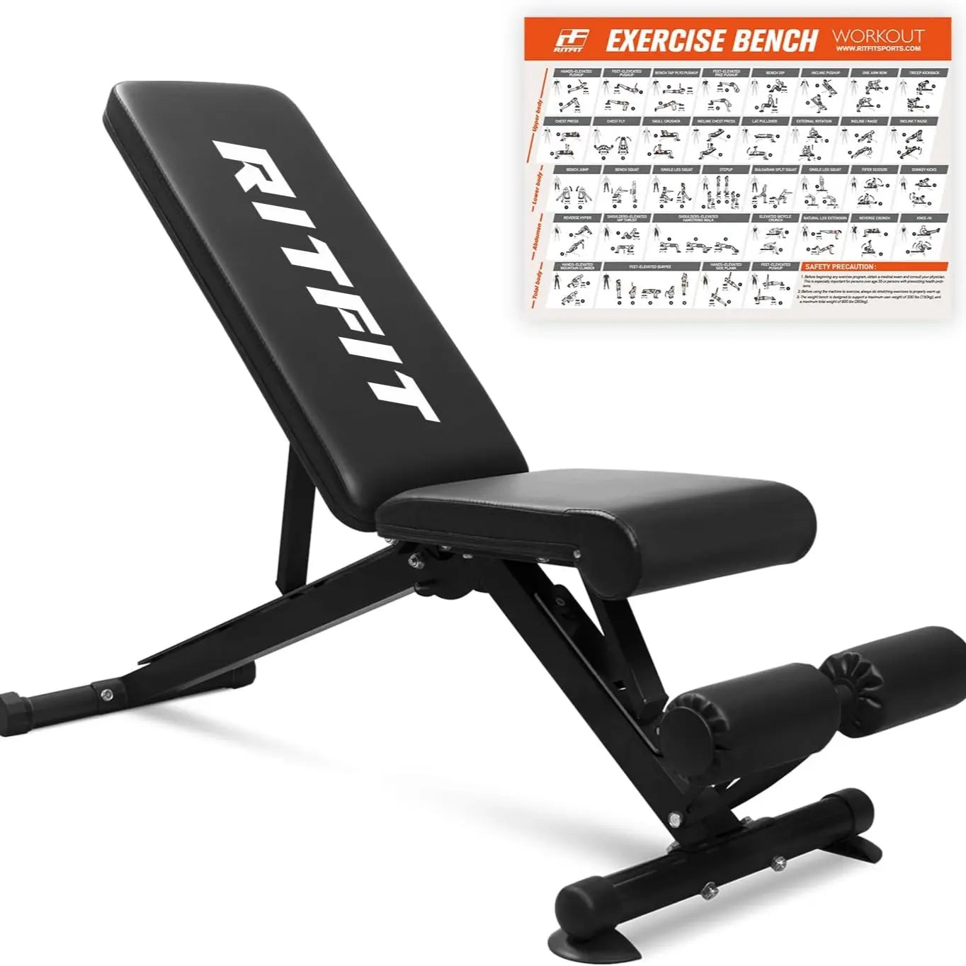 Ritfit PWB01 Foldable Weight Bench - Home Fitness Equipment, Adjustable Lift & Incline Benches for Full Body & Glutes Workouts with Versatile Position Back Pad & Seat, Adjustable Lift Benches