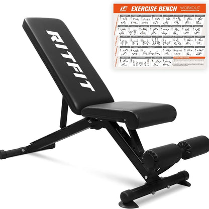 Ritfit PWB01 Foldable Weight Bench - Home Fitness Equipment, Adjustable Lift & Incline Benches for Full Body & Glutes Workouts with Versatile Position Back Pad & Seat, Adjustable Lift Benches