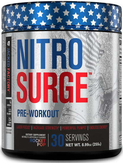 NITROSURGE Pre Workout Supplement - Endless Energy, Instant Strength Gains, Clear Focus and Intense Pumps - NO Booster & Powerful Preworkout Energy Powder - 30 Servings, Black Cherry