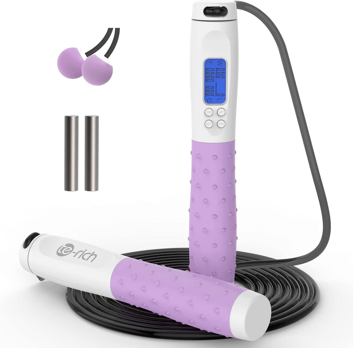 Jump Rope, Weighted Jump Rope for Fitness, Skipping Rope with Counter - Heavy Handles, Adjustable Length - Cordless Jumping Rope for Men Women Kids Fitness Exercise Training