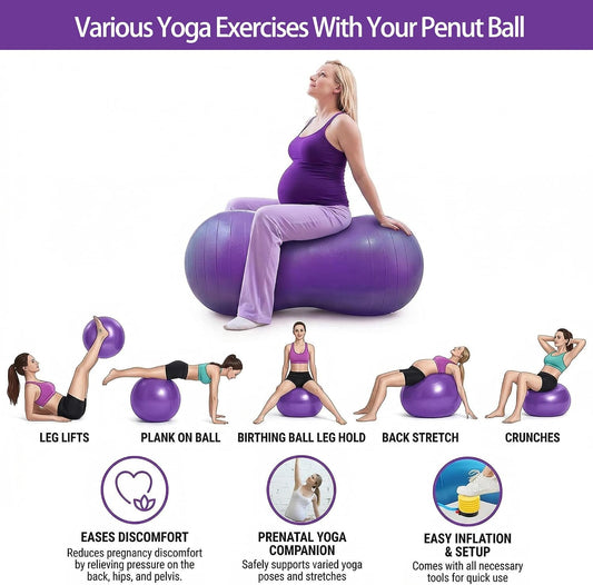 Peanut Ball for Kids Therapy,Anti-Burst Exercise Ball with Pump 90X45Cm Yoga Ball Gym Quality Fitness Ball for Pregnancy Birth Exercise Physical Therapy, for Child Training, Women, Men (Purple)