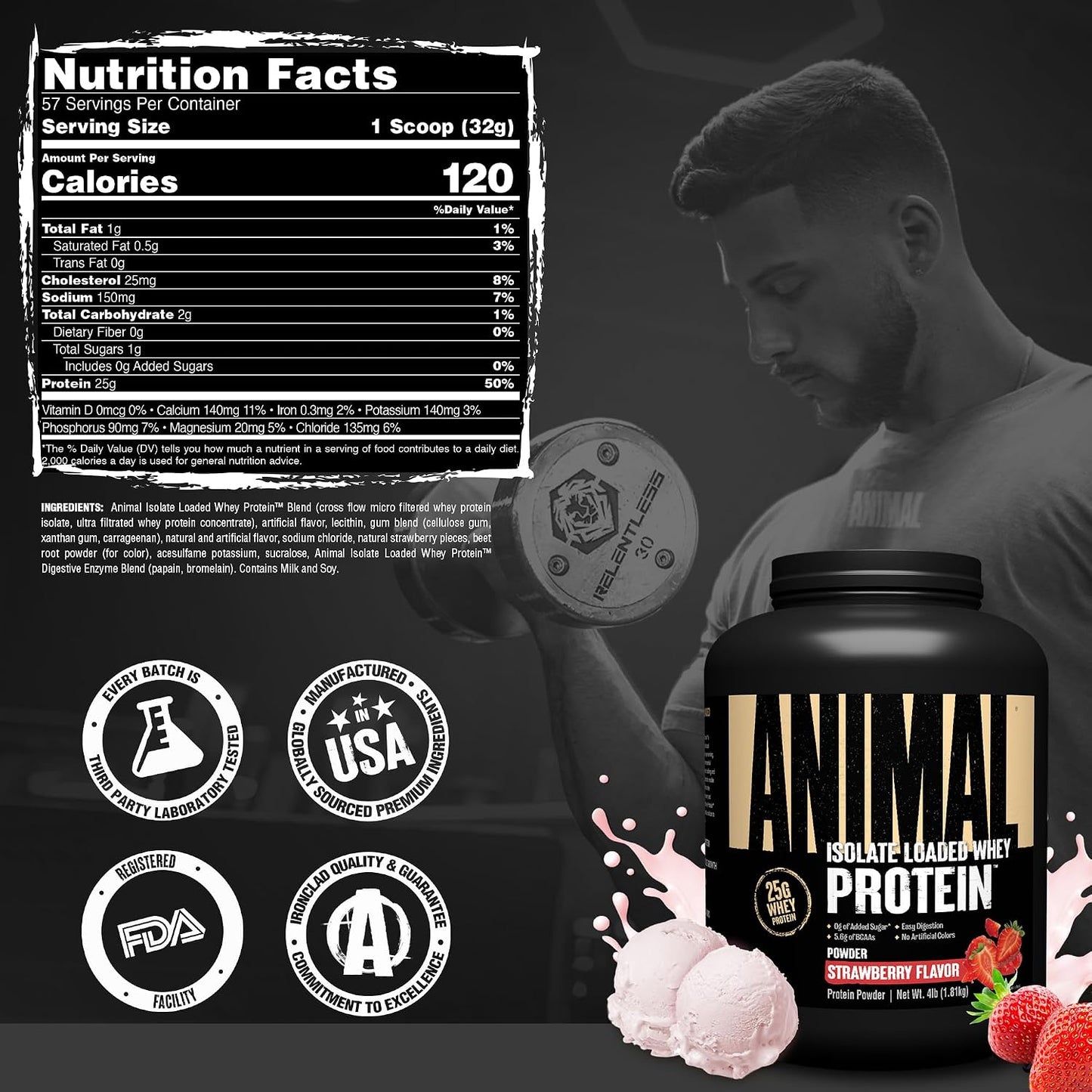 Whey Isolate Protein Powder, 25G High Protein | Strawberry 4LB | Great Tasting Blend for Pre & Post Workout | Digestive Enzymes & 5.6G Bcaas | Build Strength, Lean Muscle & Recover Faster