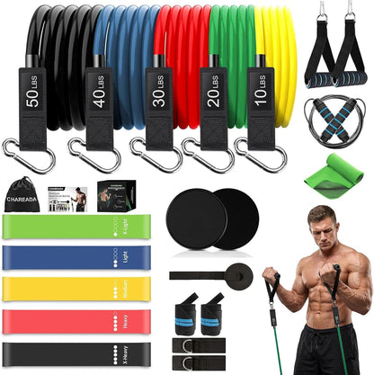 23 Pack Resistance Bands Set Workout Bands, 5 Stackable Exercise Bands